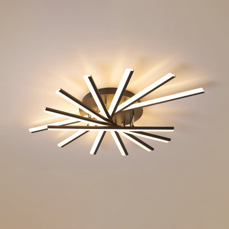 Modern Minimalist LED Semi Flush Mount Wrought Iron Linear Ceiling Light with Acrylic Shade