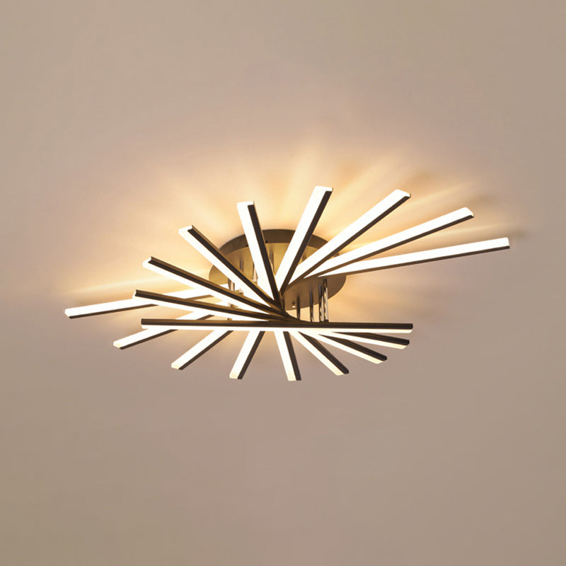 Modern Minimalist LED Semi Flush Mount Wrought Iron Linear Ceiling Light with Acrylic Shade