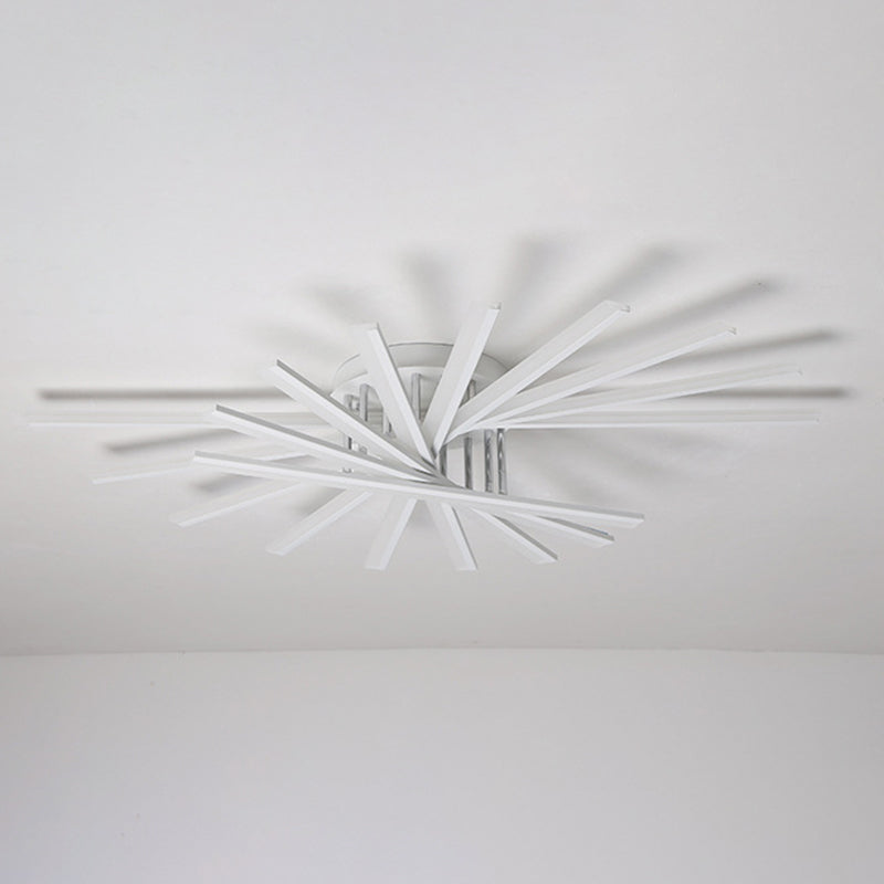 Modern Minimalist LED Semi Flush Mount Wrought Iron Linear Ceiling Light with Acrylic Shade