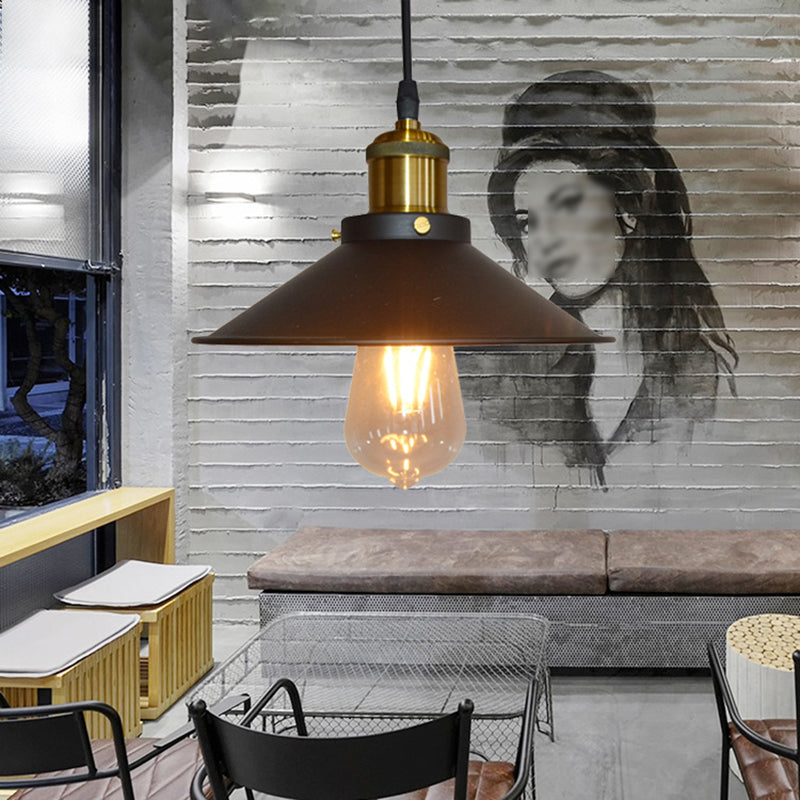 Lámpara colgante de tono de cono de 1 luces, luz colgante de metal industrial contemporáneo para restaurante