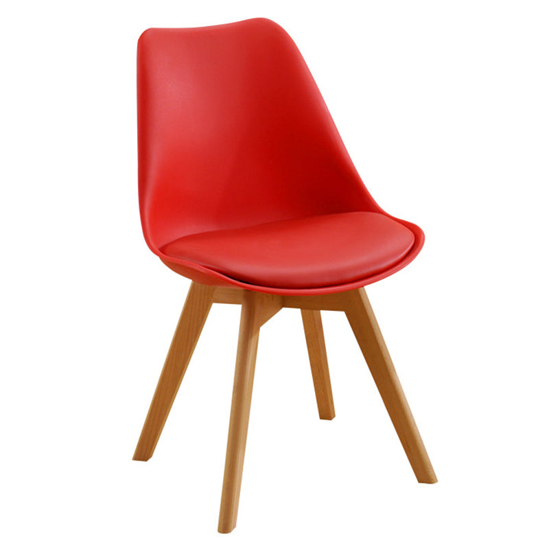 Scandinavian Home Side Chair Indoor Solid Back Plastic Dining Room Chair with Wood Legs