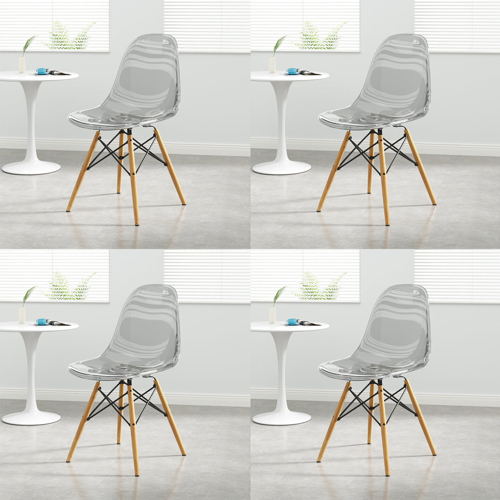 Kitchen Plastic Dining Chair Multicolor Side Chair Set with Wooden Legs