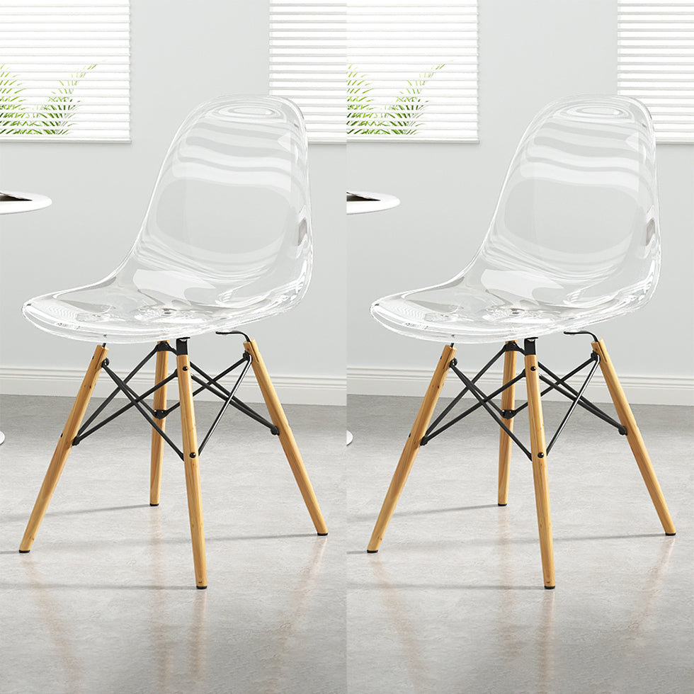 Kitchen Plastic Dining Chair Multicolor Side Chair Set with Wooden Legs