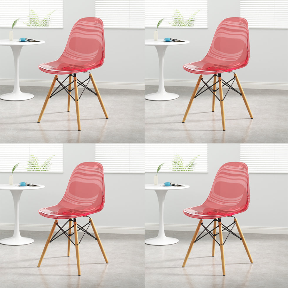 Kitchen Plastic Dining Chair Multicolor Side Chair Set with Wooden Legs