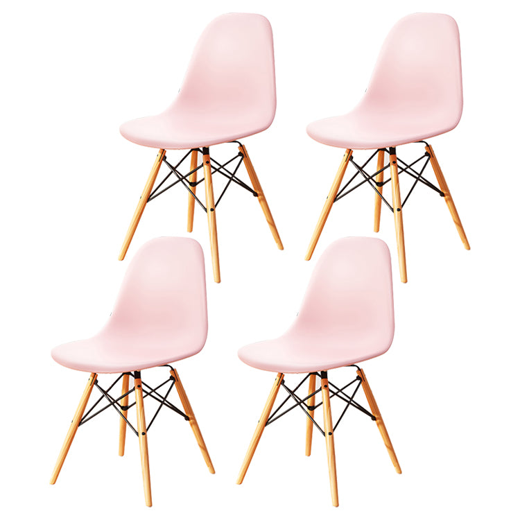 Kitchen Plastic Dining Chair Multicolor Side Chair Set with Wooden Legs