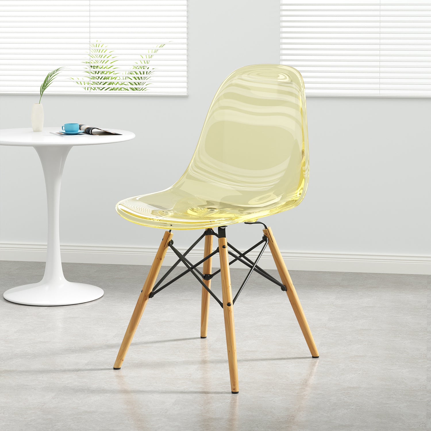 Kitchen Plastic Dining Chair Multicolor Side Chair Set with Wooden Legs