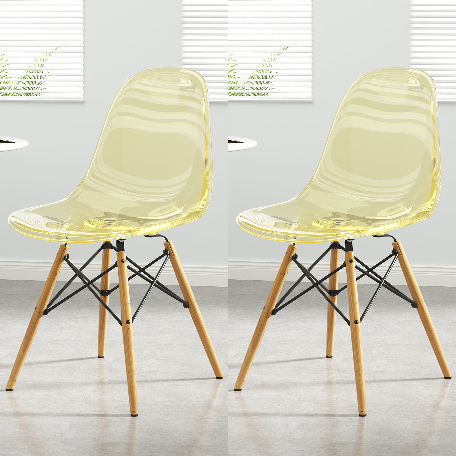 Kitchen Plastic Dining Chair Multicolor Side Chair Set with Wooden Legs