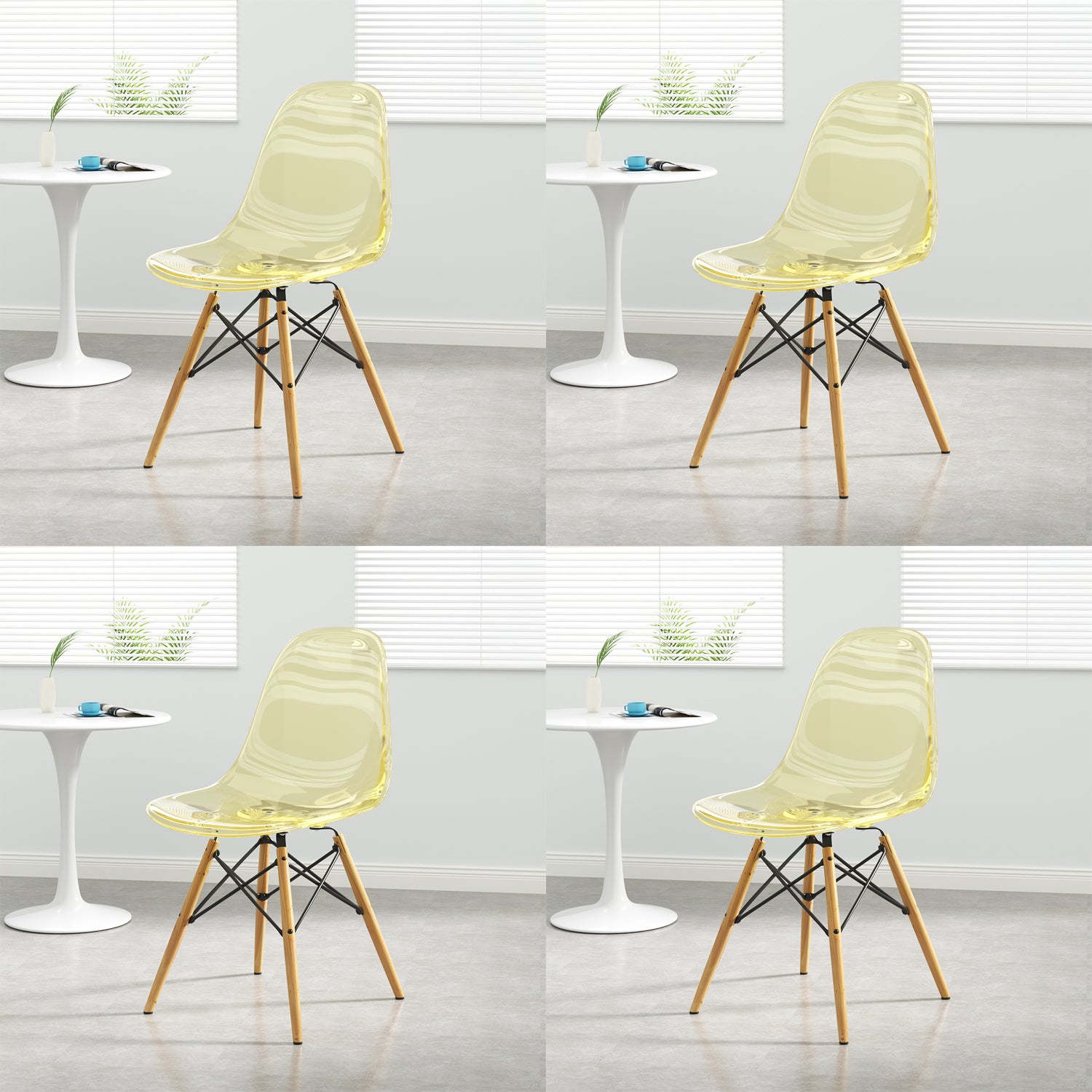 Kitchen Plastic Dining Chair Multicolor Side Chair Set with Wooden Legs