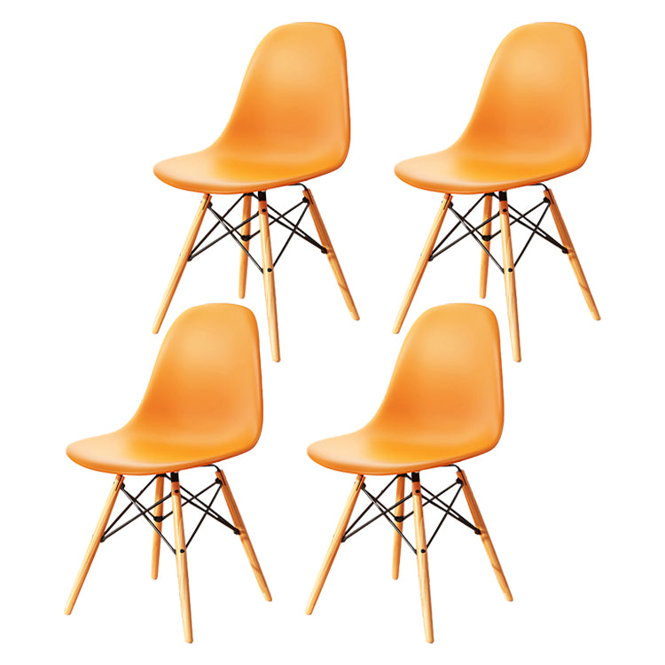 Kitchen Plastic Dining Chair Multicolor Side Chair Set with Wooden Legs