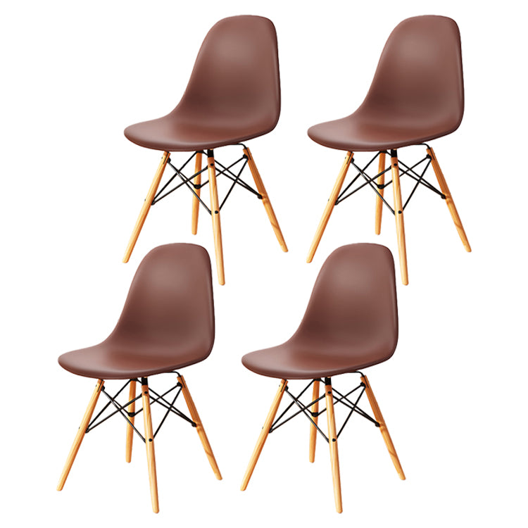 Kitchen Plastic Dining Chair Multicolor Side Chair Set with Wooden Legs