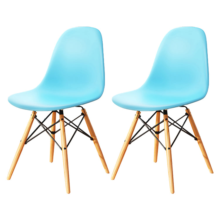 Kitchen Plastic Dining Chair Multicolor Side Chair Set with Wooden Legs