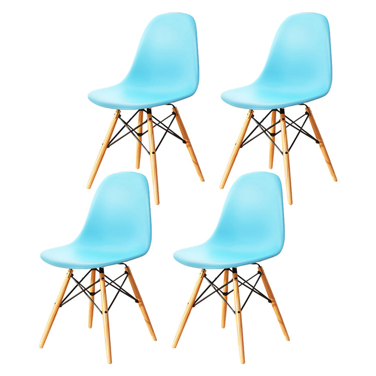 Kitchen Plastic Dining Chair Multicolor Side Chair Set with Wooden Legs