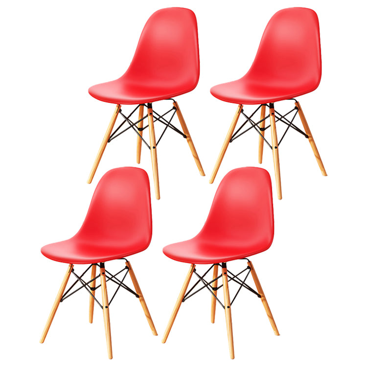 Kitchen Plastic Dining Chair Multicolor Side Chair Set with Wooden Legs