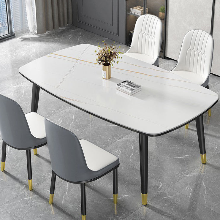 Cocina minimalista Top de comedor de piedra sinterizada Mesa de comedor de forma rectangular con 4 patas Base