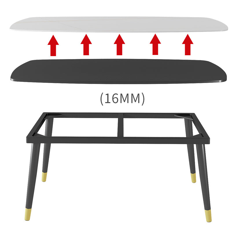 Minimalist Kitchen Sintered Stone Top Dining Table Rectangle Shape Dining Table with 4 Legs Base