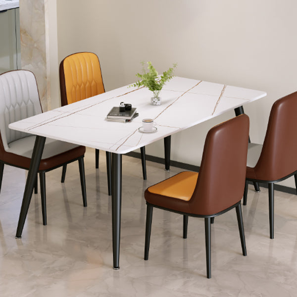 Mesa de comedor de piedra sinterizada de forma rectangular contemporánea mesa de comedor de cocina con 4 patas base