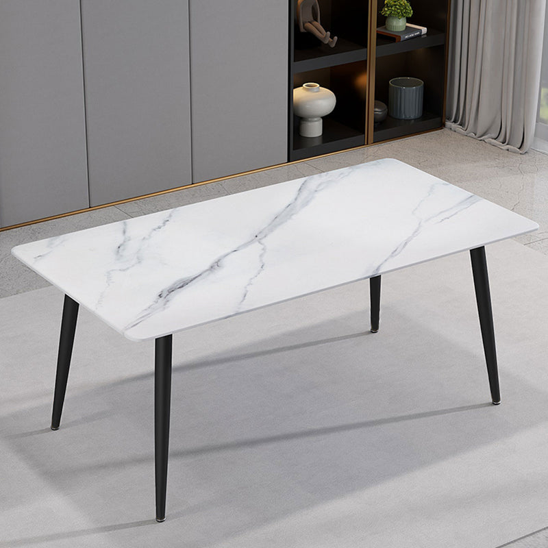 Mesa de comedor de piedra sinterizada de forma rectangular contemporánea mesa de comedor de cocina con 4 patas base