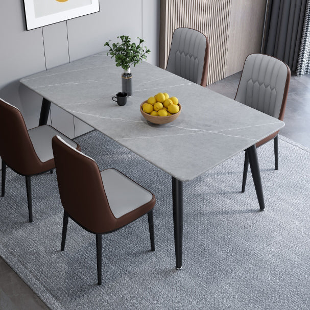 Mesa de comedor de piedra sinterizada de forma rectangular contemporánea mesa de comedor de cocina con 4 patas base