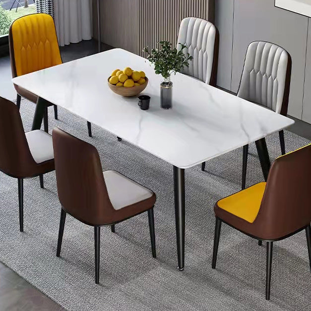 Mesa de comedor de piedra sinterizada de forma rectangular contemporánea mesa de comedor de cocina con 4 patas base