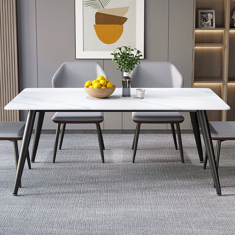 Mesa de comedor de piedra sinterizada de forma rectangular contemporánea mesa de comedor de cocina con 4 patas base