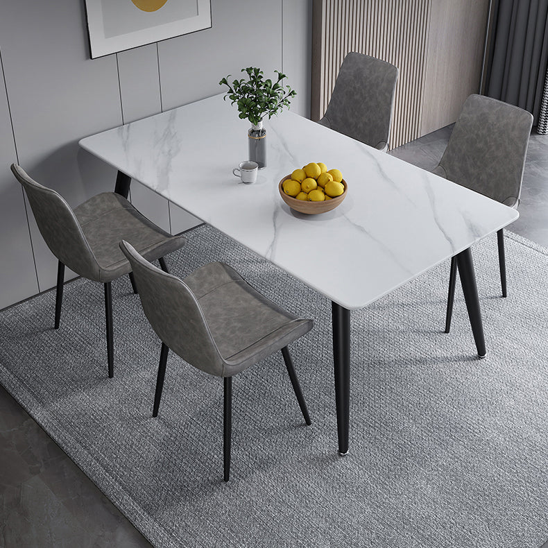 Contemporary Rectangle Shape Sintered Stone Dining Table Kitchen Dining Table with 4 Legs Base