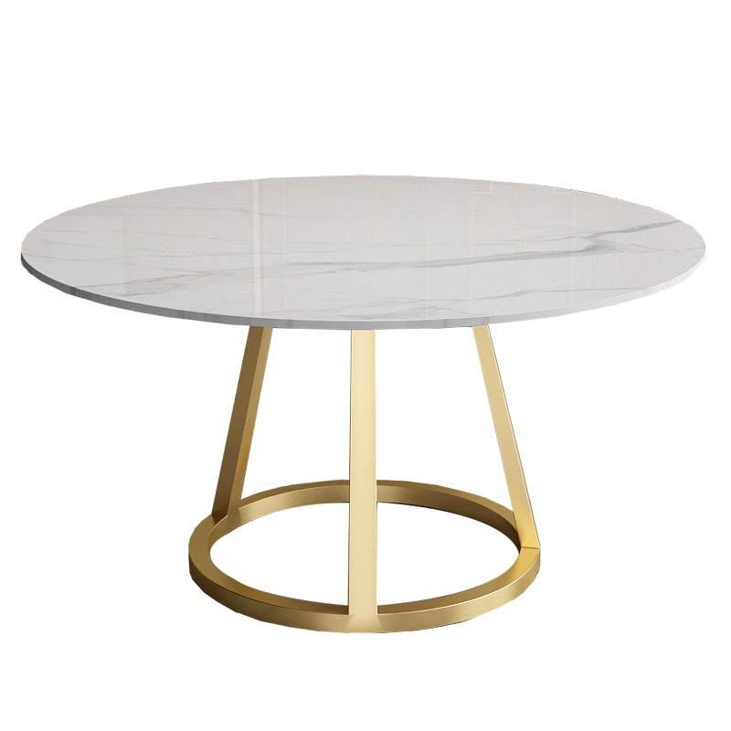 Contemporary Round Dining Table White Sintered Stone Dining Table with Pedestal Base