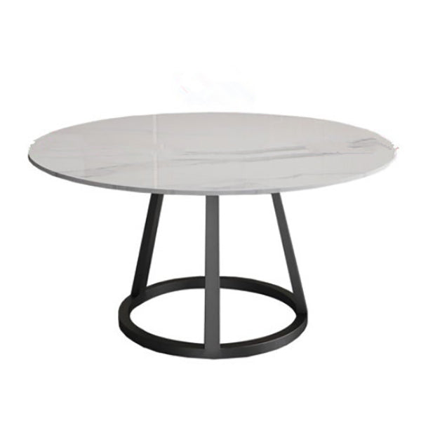 Contemporary Round Dining Table White Sintered Stone Dining Table with Pedestal Base