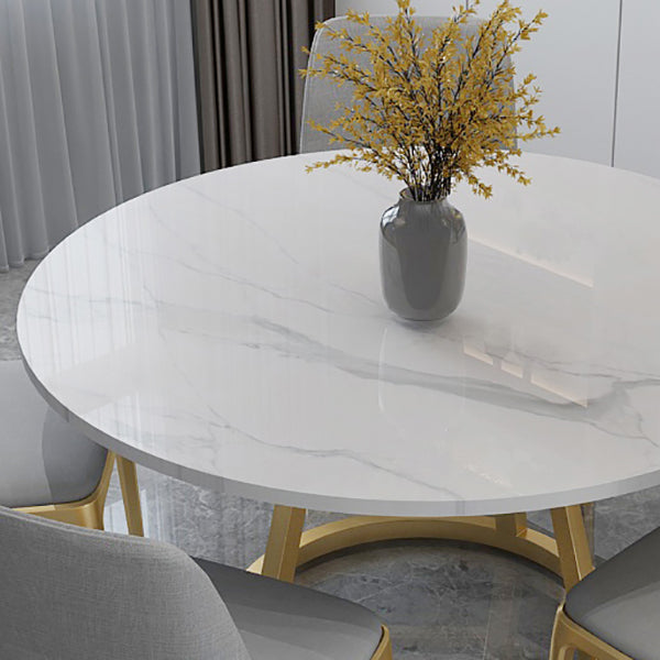 Contemporary Round Dining Table White Sintered Stone Dining Table with Pedestal Base