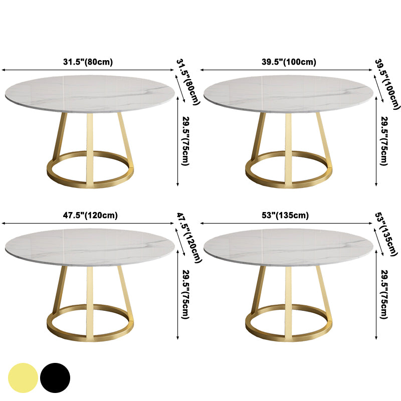 Contemporary Round Dining Table White Sintered Stone Dining Table with Pedestal Base