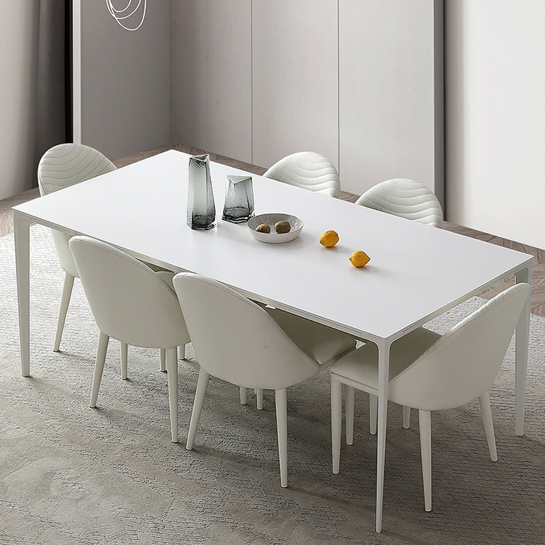 Mesa de comedor de forma de rectángulo blanco moderno Mesa de comedor de piedra sinterizada con 4 patas Base