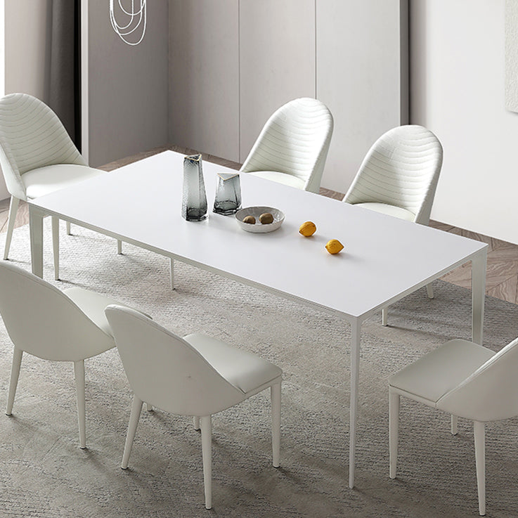 Mesa de comedor de forma de rectángulo blanco moderno Mesa de comedor de piedra sinterizada con 4 patas Base