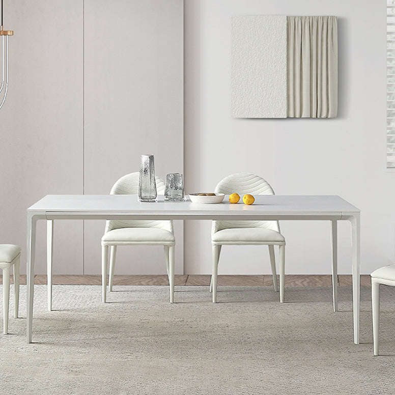 Mesa de comedor de forma de rectángulo blanco moderno Mesa de comedor de piedra sinterizada con 4 patas Base