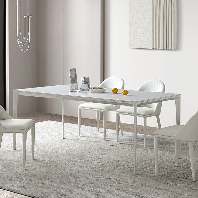 Mesa de comedor de forma de rectángulo blanco moderno Mesa de comedor de piedra sinterizada con 4 patas Base