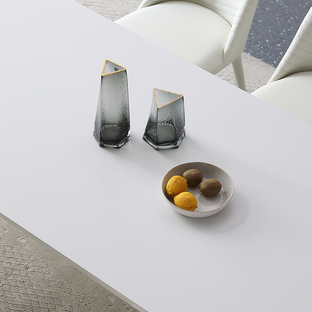 Mesa de comedor de forma de rectángulo blanco moderno Mesa de comedor de piedra sinterizada con 4 patas Base