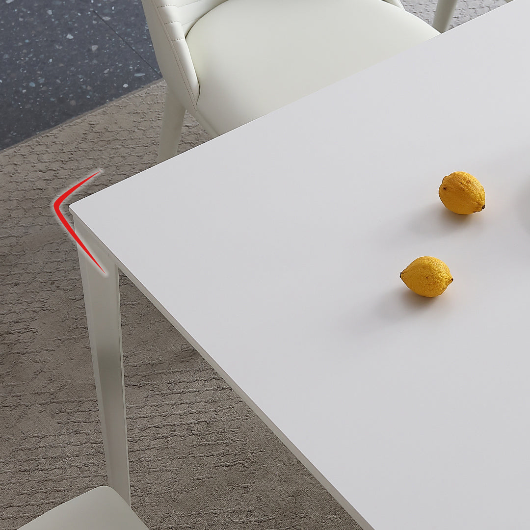 Mesa de comedor de forma de rectángulo blanco moderno Mesa de comedor de piedra sinterizada con 4 patas Base