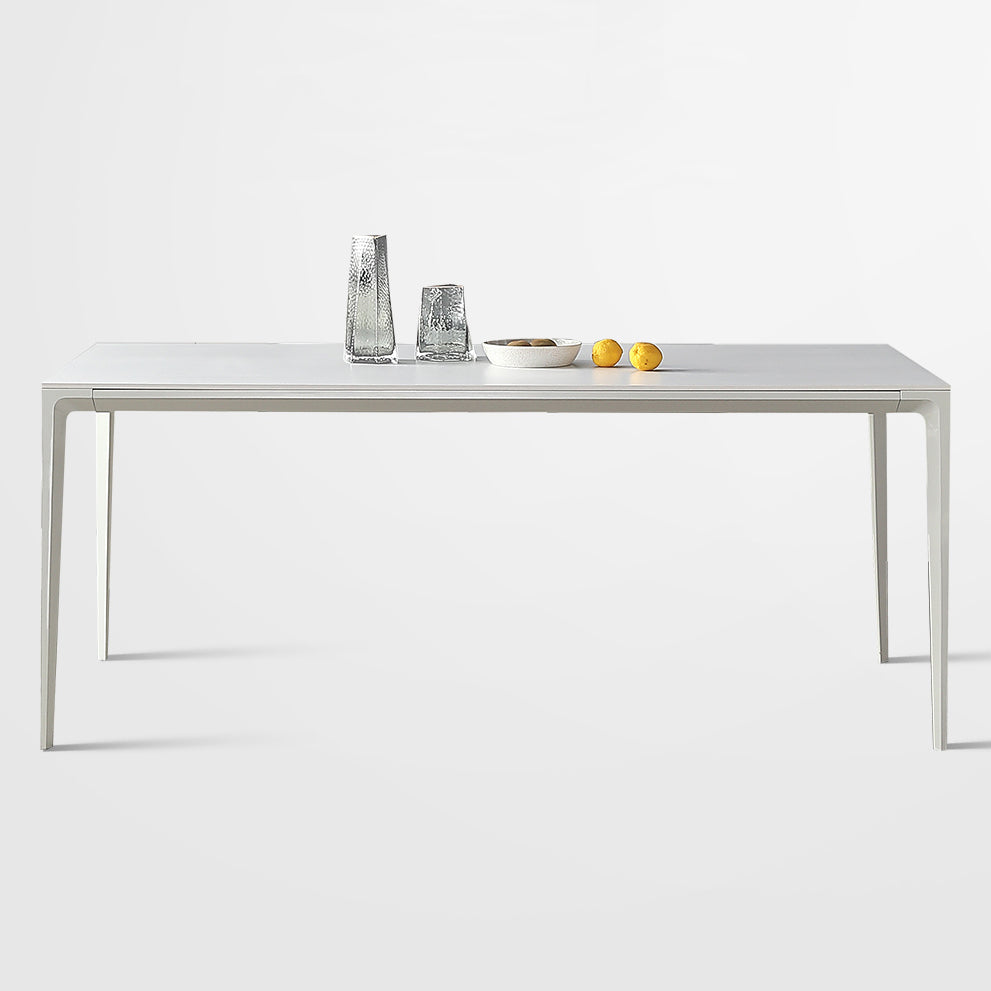 Mesa de comedor de forma de rectángulo blanco moderno Mesa de comedor de piedra sinterizada con 4 patas Base