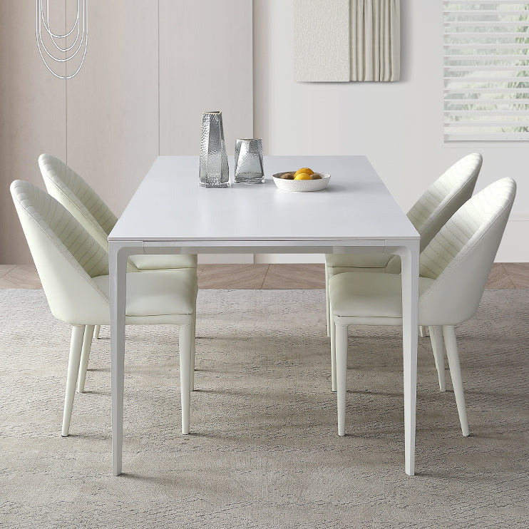 Mesa de comedor de forma de rectángulo blanco moderno Mesa de comedor de piedra sinterizada con 4 patas Base