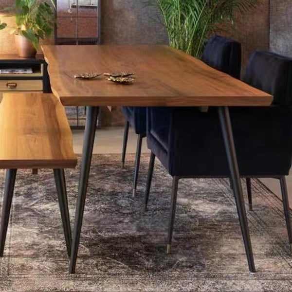 Mesa de comedor de forma de rectángulo de madera maciza minimalista Mesa de comedor de cocina marrón con 4 patas base