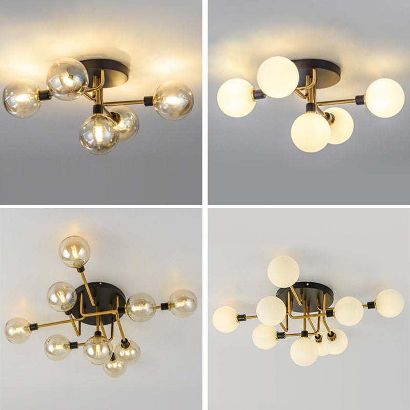 Glass Sphere Ceiling Flush Mount Light Minimalist Style Semi Flush Light Fixture