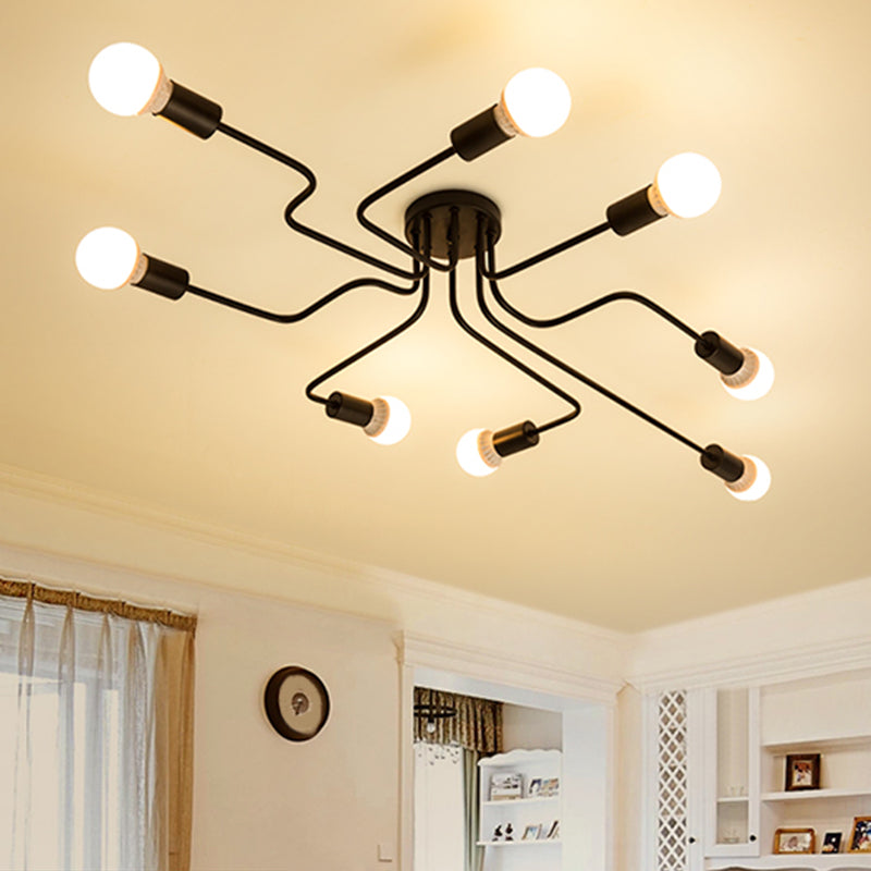 Open Bulbs Design Modern Flush Mount Black Semi Flush Ceiling Light for Living Room