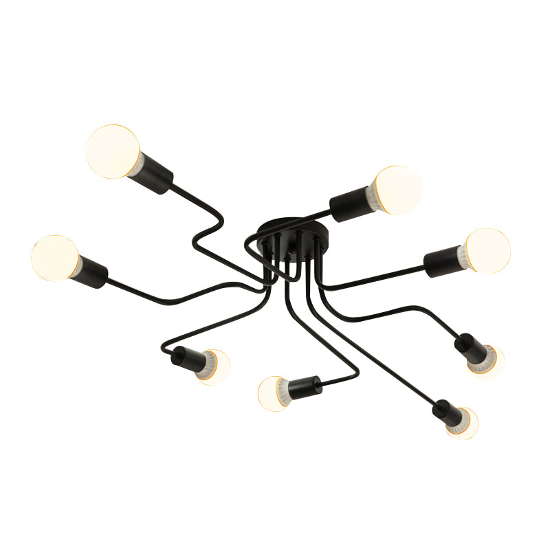 Open Bulbs Design Modern Flush Mount Black Semi Flush Ceiling Light for Living Room