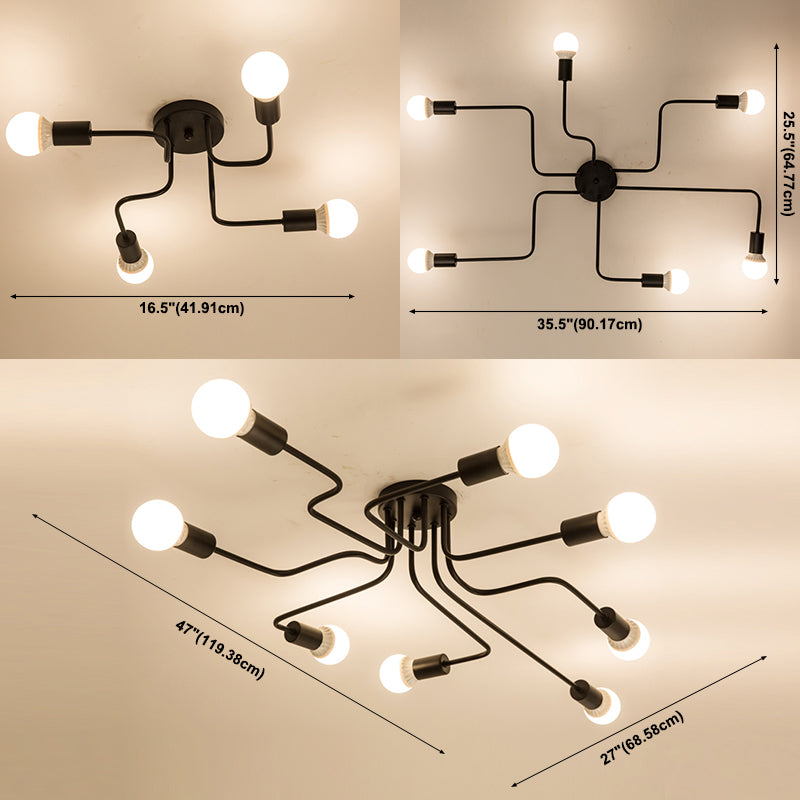 Open bollenontwerp Modern Flush Mount Black Semi Flush plafondlicht voor woonkamer