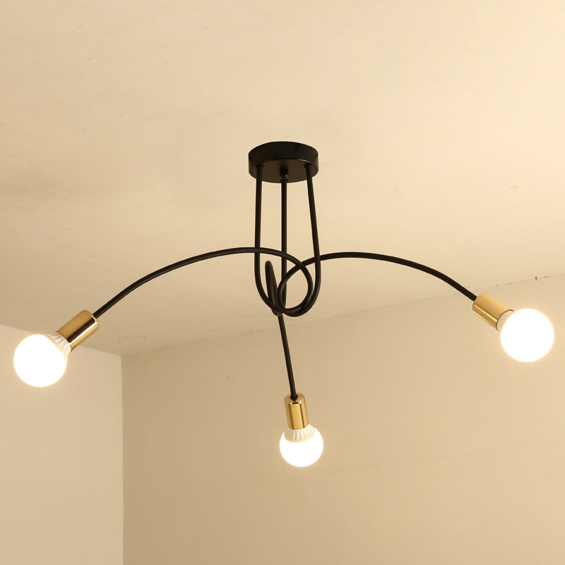 Open Bulbs Design Modern Flush Mount Black Semi Flush Ceiling Light for Living Room