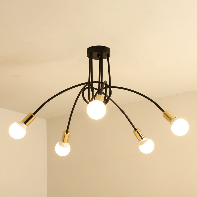 Offene Glühbirnen Design Modern Flush Mount Black Semi Flush Deckenleuchte für Wohnzimmer