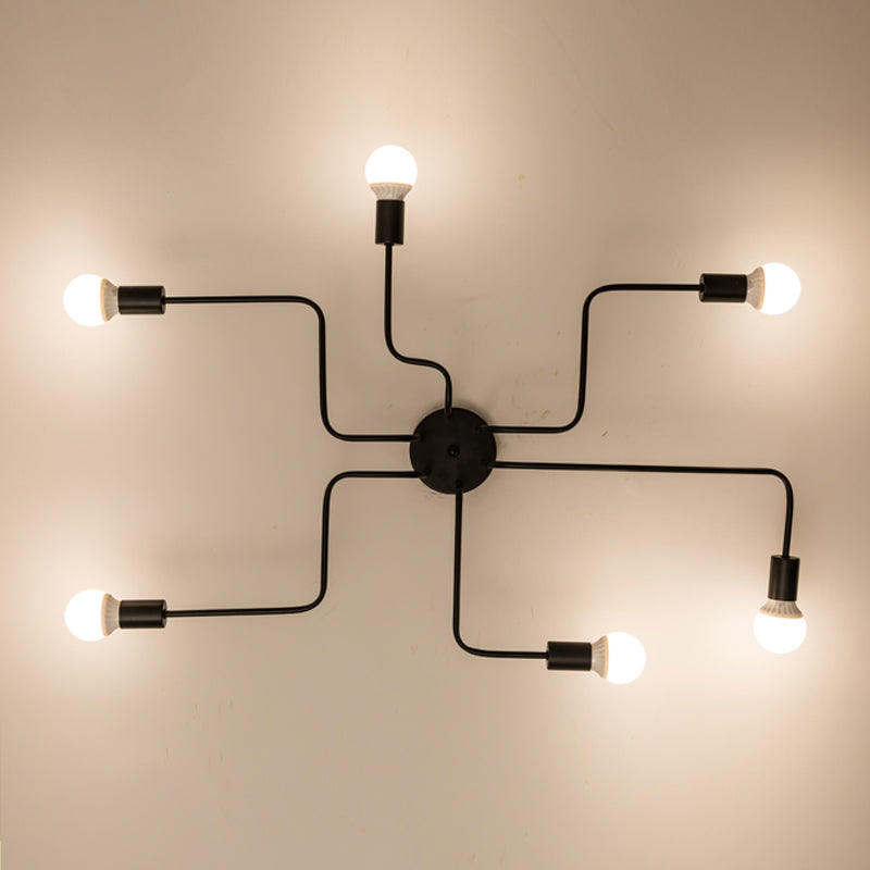 Open Bulbs Design Modern Flush Mount Black Semi Flush Ceiling Light for Living Room