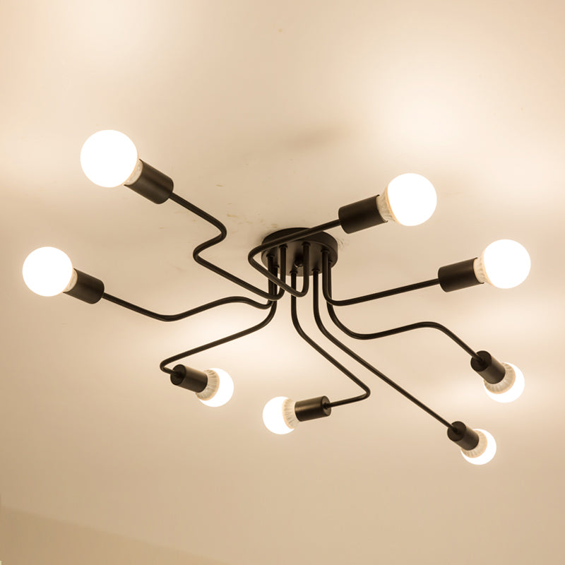 Open bollenontwerp Modern Flush Mount Black Semi Flush plafondlicht voor woonkamer