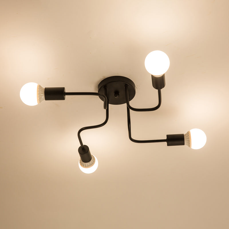 Open bollenontwerp Modern Flush Mount Black Semi Flush plafondlicht voor woonkamer