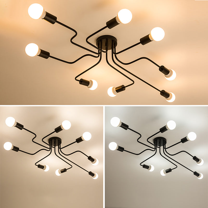 Open Bulbs Design Modern Flush Mount Black Semi Flush Ceiling Light for Living Room