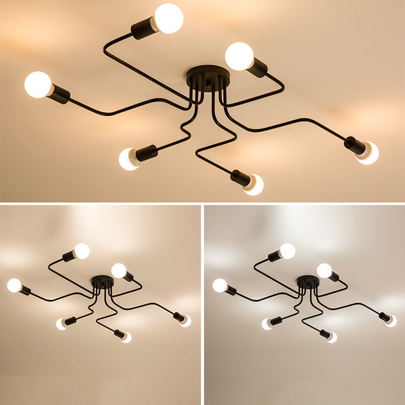 Offene Glühbirnen Design Modern Flush Mount Black Semi Flush Deckenleuchte für Wohnzimmer