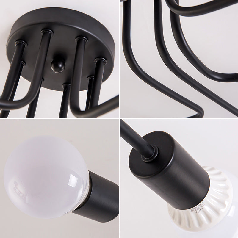 Offene Glühbirnen Design Modern Flush Mount Black Semi Flush Deckenleuchte für Wohnzimmer